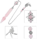 TUMBEELLUWA Crystal Point Pendulum for Divination Dowsing Faceted Stone Pendant Pendulum with Dream Catcher and Merkaba Star Chain, Rose Quartz