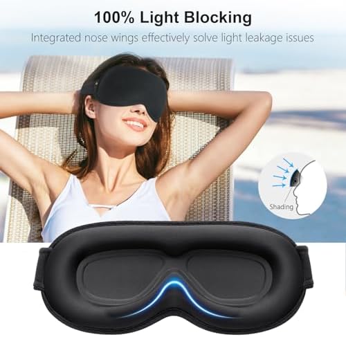 Gritin 100% Blackout Sleep Eye Mask for Women Men, Zero Pressure Sleeping Mask - Ergonomic Design 3D Cutout Eye Movement and Eyelash Friendly Night Blindfold, Ultra Soft Comfortable for Sleeping