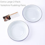 Extra Large Yorkshire Pudding Pan 2-Pack – 26cm(10'') Round Deep Enamel Baking Tins/Trays for Giant Yorkshire Puddings, Sunday Roast Dinners and British-Style Family Meals with Recipe Card