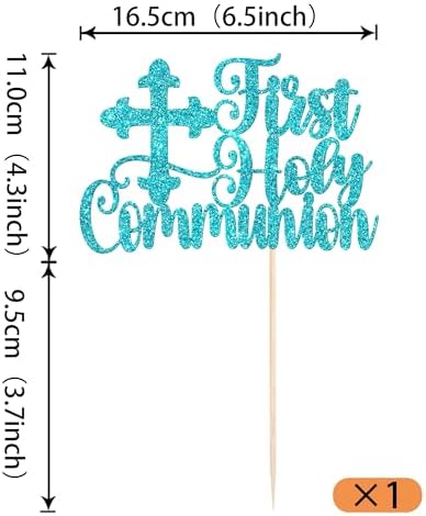 Rsstarxi 1 Pack First Holy Communion Cake Topper Boy Christian Baptism Religious God Bless Cross Cake Pick for Baptism Baby Shower First 1st Communion Party Cake Decorations Blue