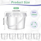 40 Pcs 16oz Clear Plastic Buckets with Handles and Lids, 16oz Mini Drinking Buckets Reusable Ice Cream Tub Airtight Food Storage Container Pails for Kitchen, Party Snacks, Camping Drinks, Small Items