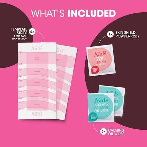Nad's Eyebrow Wax Strips - Facial Hair Removal for Women - Eyebrow Wax Kit with 6 Eyebrow Waxing Strips + 6 Calming Oil Wipes + 2g Skin Protection Powder, 1 Count