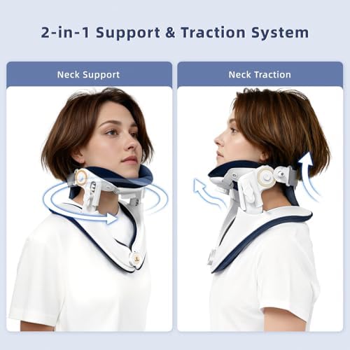 Cervical Traction Device, Lightweight & Adjustable Neck Stretcher for Neck Support, Cervical Neck Traction Device for Home Use, Neck Pain & Tension Relief (White)