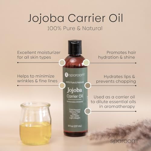 SpaRoom 100% Pure and Natural Carrier Oil, Hair and Skin Moisturizer, Aromatherapy and Massage Oil Base for Essential Oils, 8 Ounces, Jojoba Oil