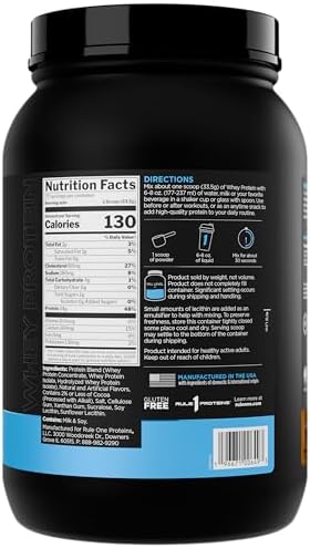 Rule 1 Proteins Whey Protein – 24g Fast-Acting Protein from All-Whey Sources with Naturally Occurring EAAs & BCAAs for Workout Recovery or Anytime Use (2 Pounds, Salted Carmel)