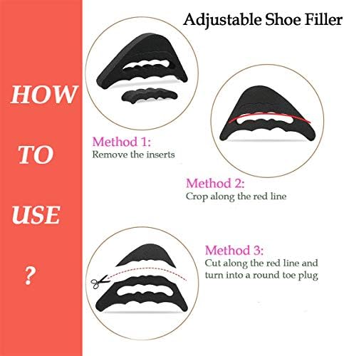 4 Pairs Adjustable Shoe Filler and 4 Pairs Heel Grip Liner Insert, Reusable Toe Plug Foot Brace Pads for Men and Women Pumps Flats Sneakers