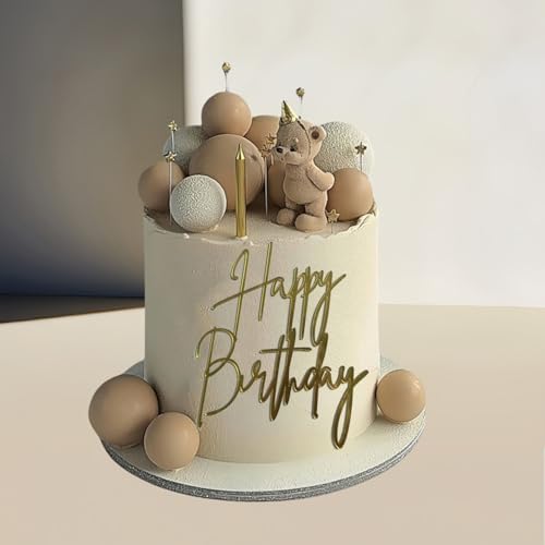 Happy Birthday Cake Topper, Gold Mirror Acrylic Happy Birthday Cake Sign Decorations