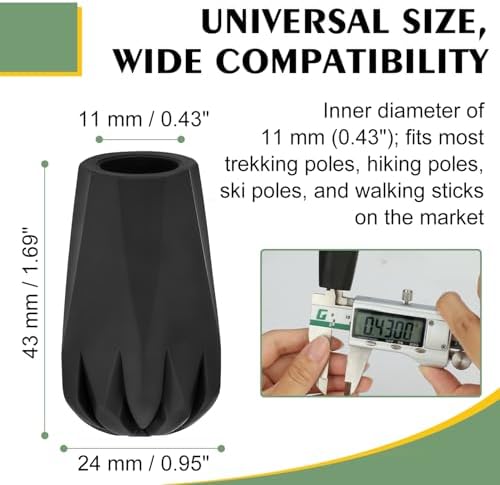 supregear Trekking/Hiking Pole Replacement Tips, Anti-Slip Rubber Ends Protectors for Walking Stick, 11 mm (0.4") Hole Diameter, 8 Pcs