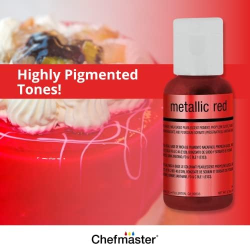Chefmaster 6-Bottle Set of Metallic Airbrush Food Coloring, Rich Colors, Edible Glitter, Professional-Grade Dye for Icing, Frosting, Fondant, Chocolate, Made in USA, 0.67 oz Each