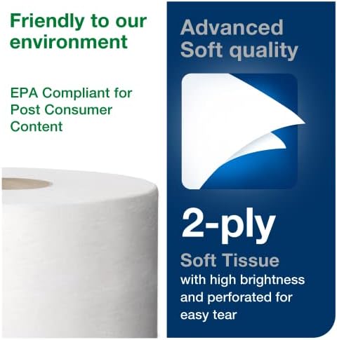 Tork Mini Jumbo Bath Tissue Roll - Toilet Paper Towels with Advanced Soft Quality, Compatible with T2 Tork Dispenser, 12 rolls x 1075, 2-Ply Sheets, Color: White, 11020602