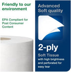 Tork Mini Jumbo Bath Tissue Roll - Toilet Paper Towels with Advanced Soft Quality, Compatible with T2 Tork Dispenser, 12 rolls x 1075, 2-Ply Sheets, Color: White, 11020602