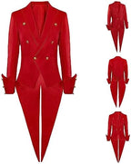 OPHPY Mens Red Steampunk Victorian Tailcoat Gothic Double Breasted Medieval Tuxedo Jacket Vintage Frock Coat Stage Uniform