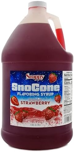 Snappy Strawberry Sno Cone Syrup, 1 Gallon (128 ounces) Size, Ready to Use For Snow Cone Machines, Flavored Syrup for Shaved Ice, 14 Snow Cone Flavor Options