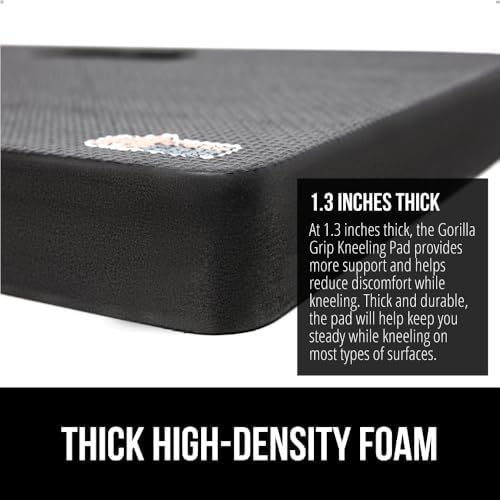 GORILLA GRIP Extra Thick Patent Pending Supportive Foam Kneeling Pad, Large Cushion Knee Pads for Gardening, Baby Bath Time, Dirt and Water Resistant, Workout and Garden Supplies, 17.5x11, Black