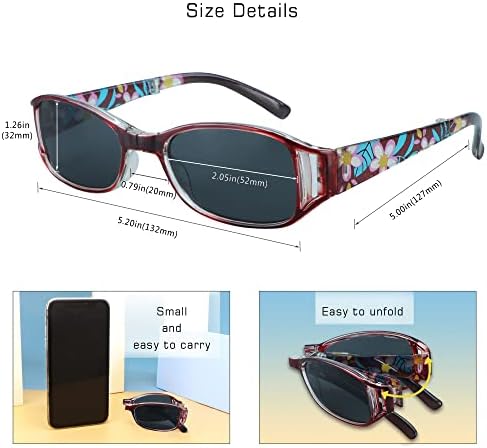 VisionGlobal 3 Pairs Reading Glasses/Sunglasses Foldable with Blue Light Blocking lens Compact Folding Glasses for Women (Red, +1.50 Magnification)