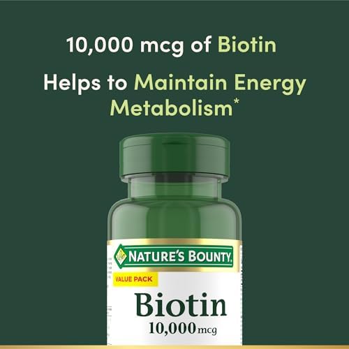 Nature's Bounty Biotin Hair Skin and Nails Vitamins, Supports Healthy Hair, Skin and Nails, 10,000 mcg, Rapid Release Softgels, 180 Ct
