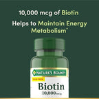 Nature's Bounty Biotin Hair Skin and Nails Vitamins, Supports Healthy Hair, Skin and Nails, 10,000 mcg, Rapid Release Softgels, 180 Ct