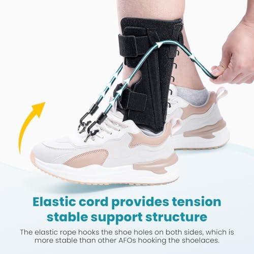 AFO Foot Drop Brace Splint, Adjustable Drop Foot Up Ankle Support for Walking with Shoes, Improve Walking Gait, Fits Right & Left, Women and Men - Black