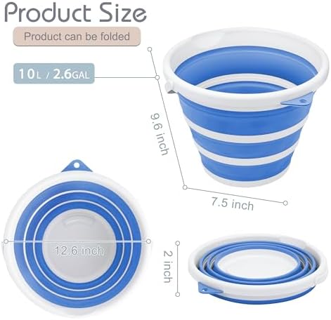 Goderewlid Collapsible Bucket 2.6 Gal/10L, BPA-Free - Space-Saving, Portable Foldable Water Pail for Versatile Use, Home, Outdoors, Car Wash, Camping, Fishing - Blue, Single Pack