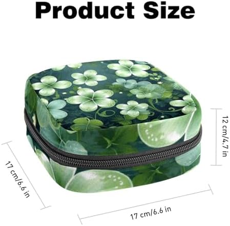 Sanitary Napkin Storage Bag for Feminine Pads, First Period Kit for Women, Happy St Patrick's Day Four Leaf Clover Portable Menstrual Period Sanitary Pouch
