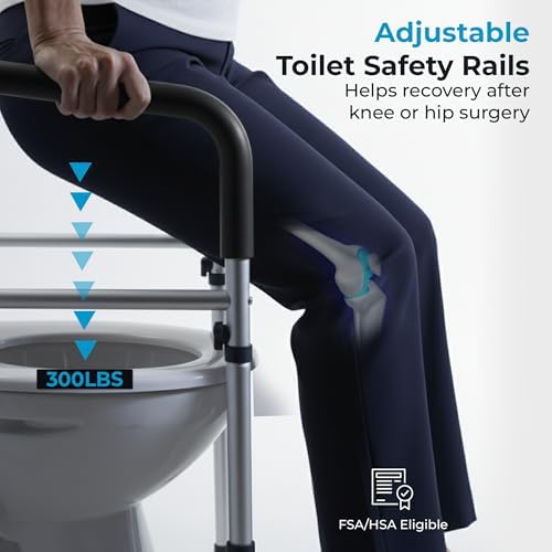 Toilet Safety Rails with Handles – Adjustable & Detachable Toilet Safety Frame, Heavy-Duty Slip-Resistant Support for Seniors & Disabled - Fits Most Toilets