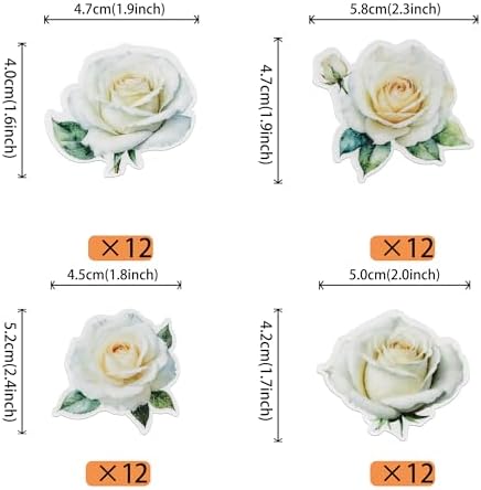 48 Pack Edible Rose Cupcake Toppers - Wafer Paper Roses for Wedding, Engagement, Bridal Shower & Birthday Party - White