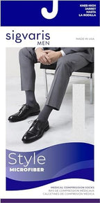 SIGVARIS Men’s Style Microfiber 820 Closed Toe Calf-High Socks 20-30mmHg - Medium Long - Tan-Khaki