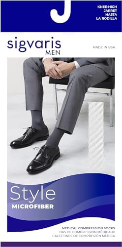 SIGVARIS Men’s Style Microfiber 820 Closed Toe Calf-High Socks 20-30mmHg - Medium Long - Tan-Khaki