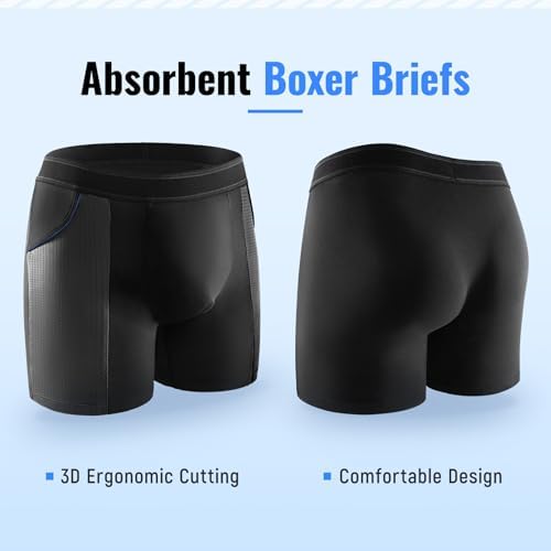 Carer Mens Incontinence Underwear for Bladder Leak Protection 80ML Incontinence Underwear for Men Washable Breathable Leak Proof Underwear for Men Urinary Incontinence Boxer Shorts (2 Black, 2XL)