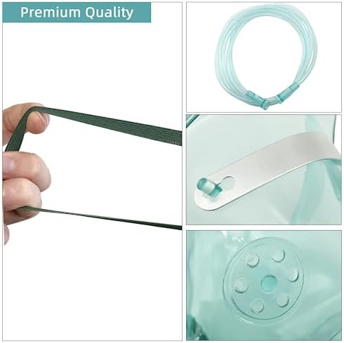 3 Pack Oxygen Mask for Face Adult with 7 Ft Tube, Adult Oxygen Mask with Adjustable Elastic Strap - Adult Elongated XL,Green
