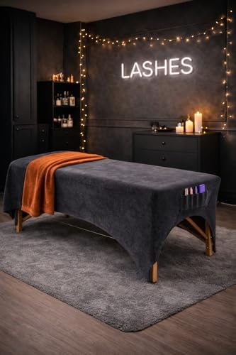 2 Pk of Velvet Stretchy Massage Bed Table Sheet Cover for Lash Bed or Massage Table with Pocket and Cut-Out for Leg RooM (Dark Gray Velvet)