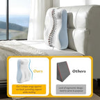 Ergonomic S Curve Reading Pillow for Sitting in Bed Adult- Back Pillow for Bed Sitting up with Adjustable Headrest- Memory Foam White, Blue