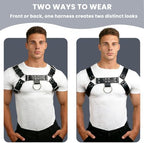 Mens PU Leather Chest Harness Costume Cosplay Top, Adjustable Body Harness Shoulder Straps Male Punk Fashion Steatement Rave Outfit for Music Festival Party Halloween Cosplay D88 (Black)