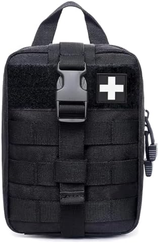 Molle medical pouch ifak bag first aid kit tactical pouch empty emt med belt pouch rip away small rescue trauma pouches (Black)