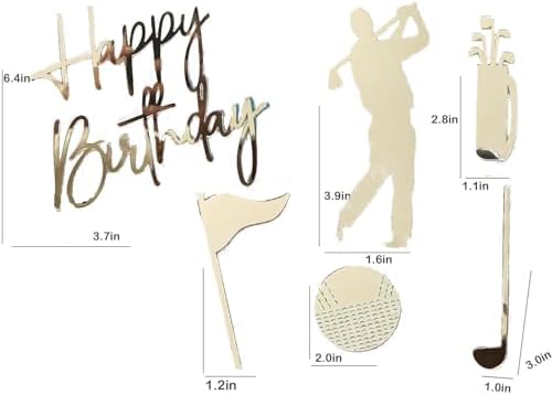Happy Birthday Cake Topper Decoration Set, Golf Player Cake Decorations, gold Cake Topper Birthday Decorations for Golfers with Golf Ball for Men Sport Golf Theme Party Supply 6 Pieces