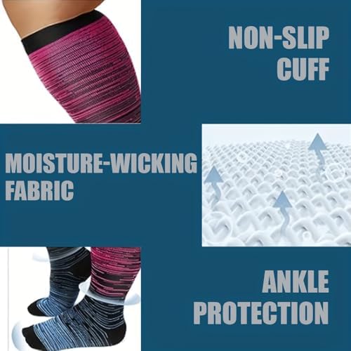 3 Pairs 15-20 Mmhg Compression Plus Size Socks For Women & Men, Gradient Stripe Knee-High Nylon Socks for Work & Sports