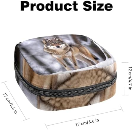 Sanitary Napkin Storage Bag,Period Bag,Wild Animal Wolf Snow,Sanitary Bags for Feminine Products