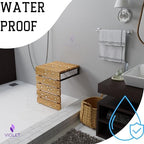 Folding Wall Mounted Teak Wood Handmade Shower Seat, Inside Shower Bathroom Stool for Seniors Disabled Pregnant Handicapped, Foldable Water Resistant Outdoor Bench (Natural)