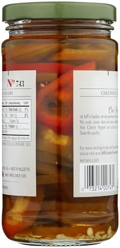 Jeff's Garden, Peppers Hot Cherry Sliced, 12 Fl Oz