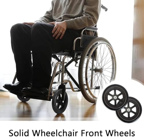 2PCS of 10 Inch Wheelchair Front Wheels Wheelchair Replacement Wheel Accessories 12 mm (1/2") Bearing Black Solid Tire
