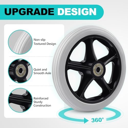 2Pcs 6 Inch Solid Wheelchair Replacement Wheels Rubber Material for Walkers, Rollators, Wheelchairs Accessories, Anti-Slip and Durable ABS Wheel Hub Walker Accessories Wheels(Grey)