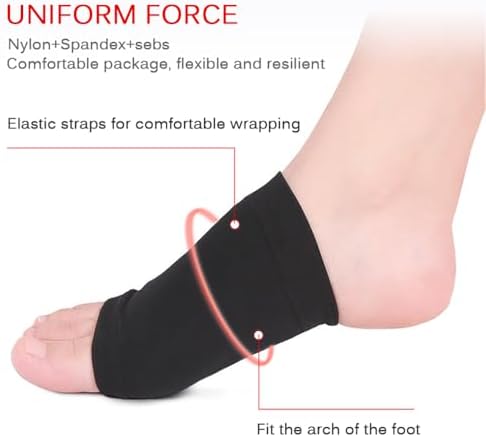 XINIFOOT 2 Pairs Compression Arch Support Sleeves with Gel Pads, Cushioned Braces for Flat Foot Pain Relief, Plantar Fasciitis, and Heel Spurs (Black & Beige)