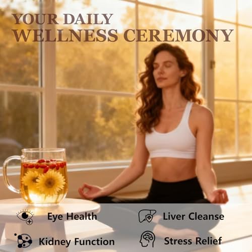 Organic Chinese Chrysanthemum Flower Goji Berry Herbal Tea, Caffeine-Free Herbal Tea for Calm & Relaxation, Non-GMO, Daily Wellness Support, 40 Individually Wrapped Tea Bags