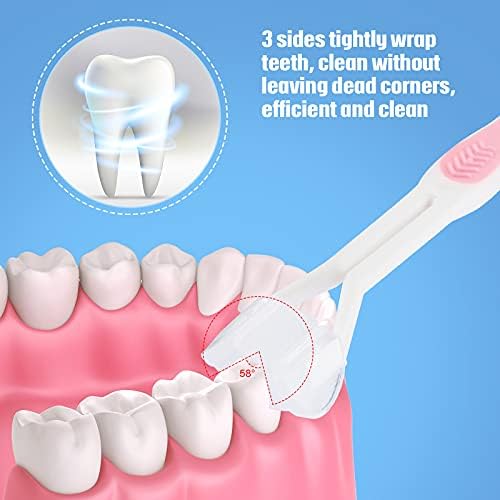Boao 2 Pieces Autism Toothbrush Three Bristle Travel Toothbrush for Complete Teeth, Great Angle Bristles Clean Each Tooth, Soft and Gentle(Pink, Purple)