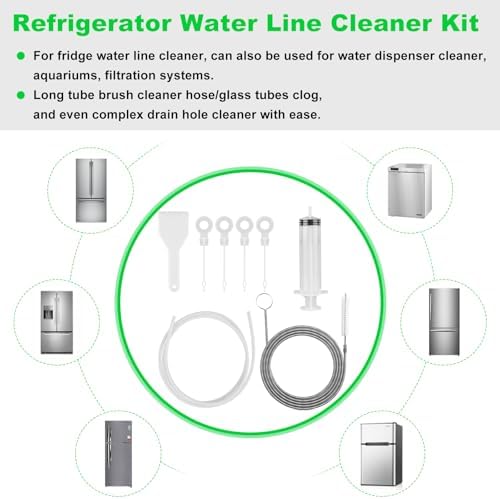 8 PCS Refrigerator Drain Cleaning Tool - Fridge Water Line Cleaner Kit with Long Tube Brush Cleaner, Water Dispenser Cleaning Kit