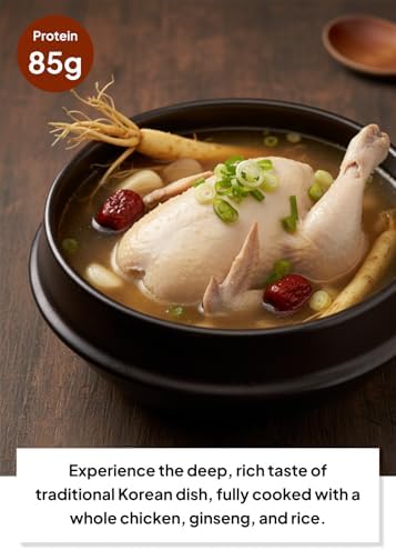 Korean Food Korean-Style Ginseng Chicken Soup (Samgyetang), Whole Chicken with Rice, Ginseng & Jujube – Ready-to-Eat Meal (28.2 oz / 800g)