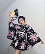 Japanese Anime Women's Dance Kimono Robe Fancy Dress Hand Held Silk Folding Fans Tabi Hairstick Socks Set