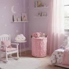 2 Pcs Pink Bow Laundry Hamper Girls Room Decor Coquette Pink Bow Plush Faux Fur Basket Kids Large Storage Basket Collapsible Organize Bins for Gifts Toys Blanket Clothes Nursery Bedroom