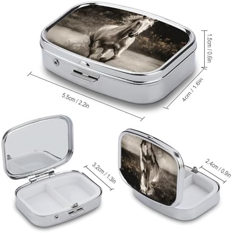 Horse Running by The Water Pill Box,2 Compartments Square Pills Container,Portable for Pocket Or Purse Pill Organizer to Hold Vitamins,Medication,Fish Oil,etc