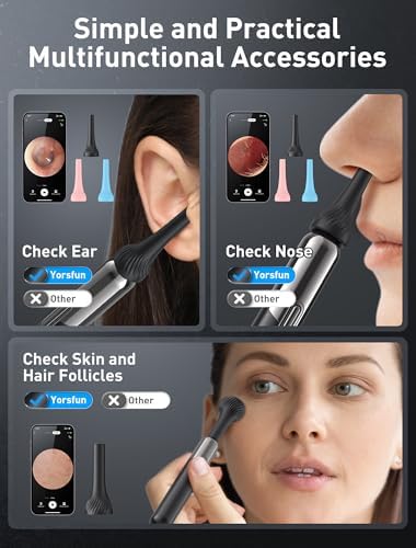 Yorsfun Ear Wax Removal, 3 in 1 Earwax Removal Kit, 1080P HD Ear Cleaner with Camera, FSA HSA Eligible, Otoscope with 7 Ear Spoon, Ear Cleaning 6 LED Lights 15 Ear Tips, Ear Camera for iOS & Android